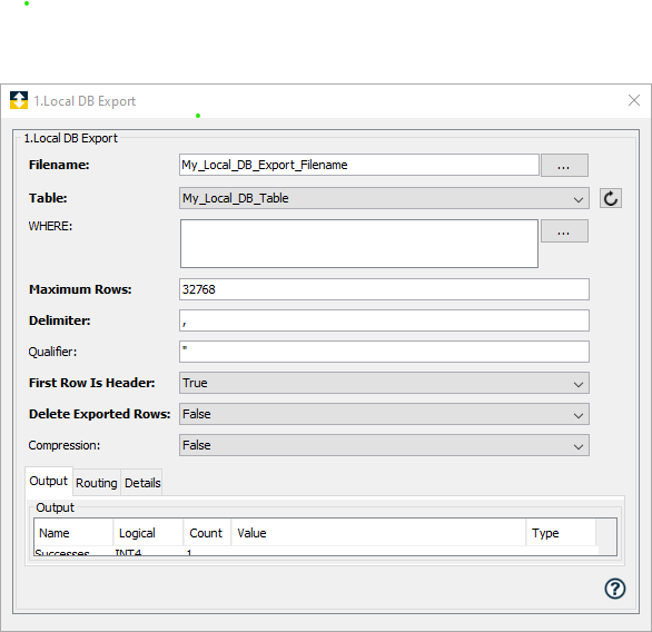 Image of the Local DB Export Workbench Window